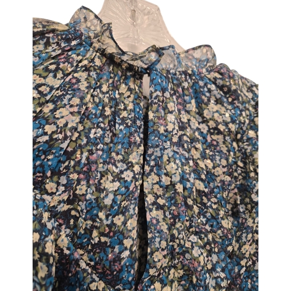 Boden V Yoke Flounce Sheer Floral Blouse Top Nebulas Blue Ruffle Size 4 - Picture 8 of 10